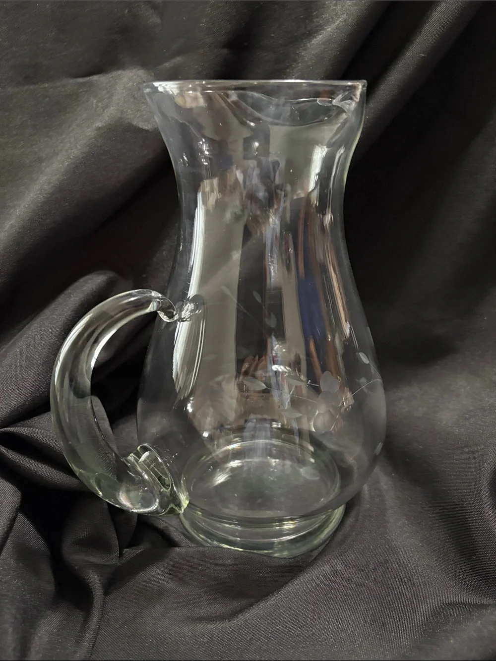 Vtg Princess House Heritage Crystal Hand Blown & Etched 2 Qt Pitcher Ice Lip 10